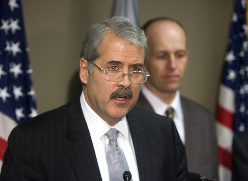 Al Hartmann  |  The Salt Lake Tribune 
FBI special agent James McTighe, speaks at a press conference the U.S Attorney General's Office held after the verdict came back guilty in the Brian David Mitchell trial. McTighe is retiring after 30 years with the FBI.