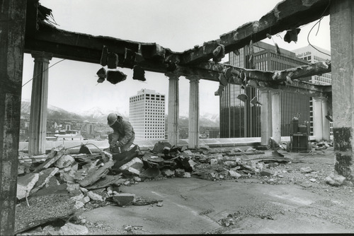 File photo  |  The Salt Lake Tribune

Construction crews demolish the roof of the Hotel Utah in 1991.
