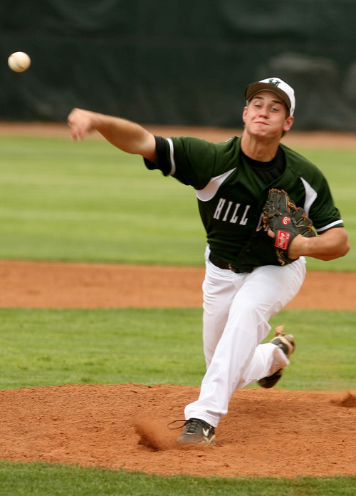 Leah Hogsten  |  The Salt Lake Tribune
Hillcrest High School's Tanner Kemp pitches during the 5A All-star Championship game at Lindquist Field Saturday, June 4 2011 in Ogden.