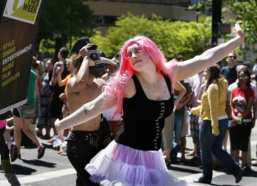 Scott Sommerdorf  |  The Salt Lake Tribune
The Utah Pride parade heads down 200 South, Sunday, June 5, 2011.