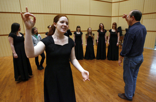 Francisco Kjolseth  |  The Salt Lake Tribune
Jackie Wilson a member of the West Chamber singers at Westminster College uses sign language to sing as music director Chris Quinn works with his students recently. Westminster's enrollment picture has changed dramatically, with far more students coming from out of state looking for a traditional liberal arts small-campus experience that happens to be in a large Western city close to great skiing and other outdoor opportunities.
