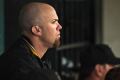 Chris Detrick | The Salt Lake Tribune 
Salt Lake Bees' Ryan Ketchner sits in the dugout during the game against the Nashville Sounds at Spring Mobile Ballpark, Friday, May 20, 2011.