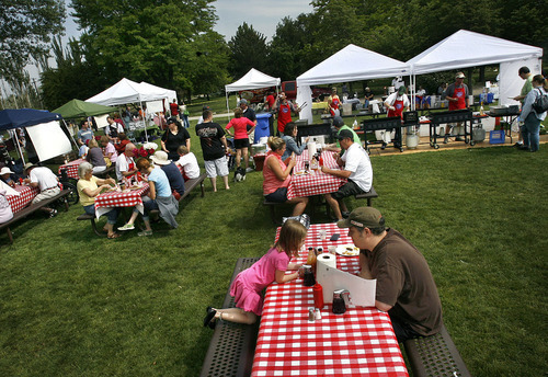 Scott Sommerdorf  |  The Salt Lake Tribune
The picnic area at the first Wasatch Front Farmers Market at Wheeler Farm, 6351 S. 900 East, in Salt Lake City, Sunday, June 12, 2011.