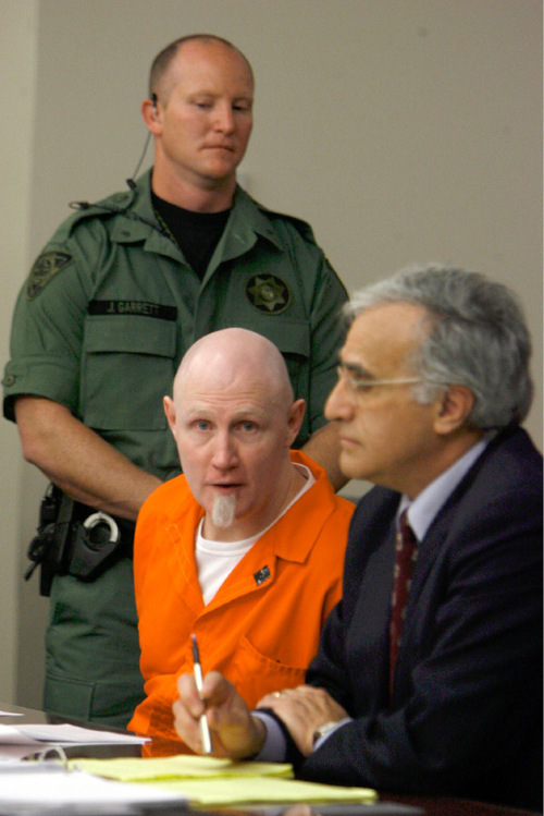 Francisco Kjolseth  |  The Salt Lake Tribune    &#xA;Salt Lake City - Ronnie Lee Gardner who has been on death row for 24 years appears sits beside defense attorney Andrew Parnes as he appears before Judge Robin Reese at the Matheson Courthouse in Salt Lake City on Friday, Apr. 23, 2010, where Gardner's execution date was set.