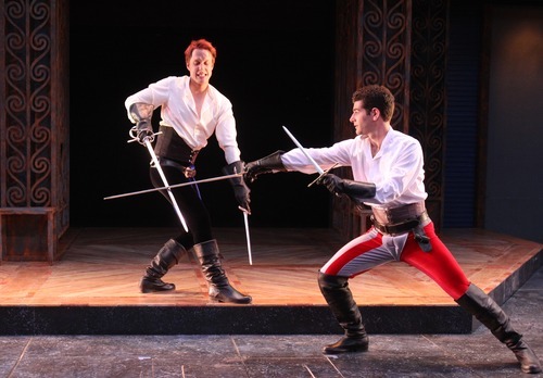 Rick Egan l The Salt Lake Tribune

 Matt Mueller as Mercutio, and Ben Jacoby as Tybalt, in Utah Shakespeare Festival's Romeo and Juliet,  Wednesday, June 8, 2011.