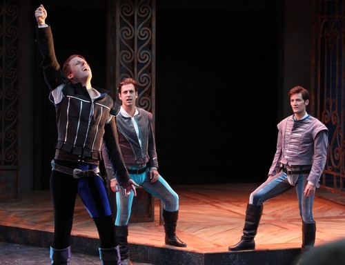 Rick Egan l The Salt Lake Tribune

 Matt Mueller as Mercutio, Quinn Mattfield as Benvolio, and Christian Barillas as Romeo, in Utah Shakespeare Festival's Romeo and Juliet,  Wednesday, June 8, 2011.