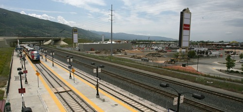 Steve Griffin  |  The Salt Lake Tribune
The Station Park development in Farmington is adjacent to a FrontRunner station, I-15 and Legacy Parkway.