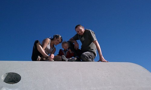 Glen Warchol | The Salt Lake Tribune
Mom Tara and son, Tama, 3, and father, Mathu Gaia, on top of the Sun Tunnels.