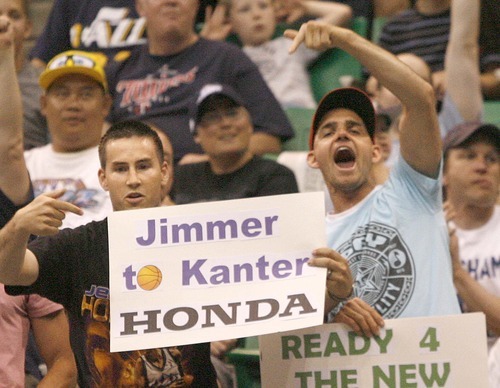 Paul Fraughton  |  The Salt Lake Tribune. Brady Haider, left, and Zac Zurn react to the selection of Enes Kanter The Utah Jazz  held their NBA draft party at Energy Solutions Arena  , Thursday  June 23, 2011