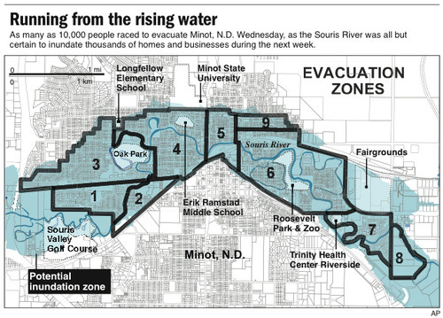 Minot Flood Zone Map More Evacuations In Minot As Flood Outlook Worsens - The Salt Lake Tribune