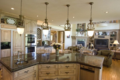Paul Fraughton  |  The Salt Lake Tribune
The kitchen and family room of a luxury home for sale in Draper.