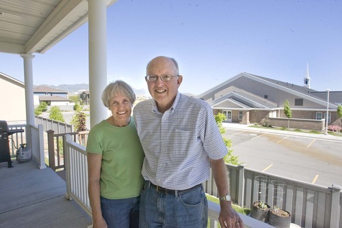 PAUL FRAUGHTON  |  The Salt Lake Tribune
Barbara and Ron Watt are among Utahns moving from older, bigger cities to newer, growing ones -- in this case South Jordan. They love that they are so close to the LDS chapel were they worship. The convenience of having a home without many stairs and family nearby also were factors in their relocation.