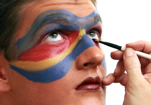 Rick Egan   |  The Salt Lake Tribune

Dillon Rasmussen, 16, Ephriam, gets his face painted for his part as King Lamoni, for the dress rehearsal for the Mormon Miracle Pageant, Tuesday, June 14, 2011.