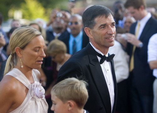 Al Hartmann  |  The Salt Lake Tribune
Malone's former teammate John Stockton and wife Nada walk the steps of  Symphony Hall in Springfield, Massachusetts Friday night for  Naismith Memorial Basketball Hall of Fame cermemony in which Karl Malone was inducted.