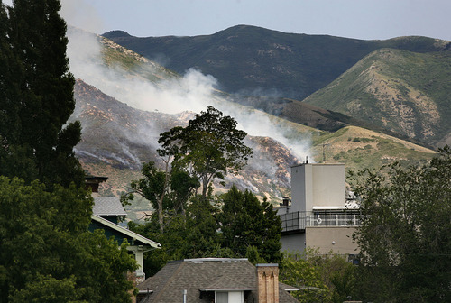 Scott Sommerdorf  |  The Salt Lake Tribune
A wildfire in the hills above Red Butte Gardens burns as seen from Capitol Hill, Sunday, July 3, 2011