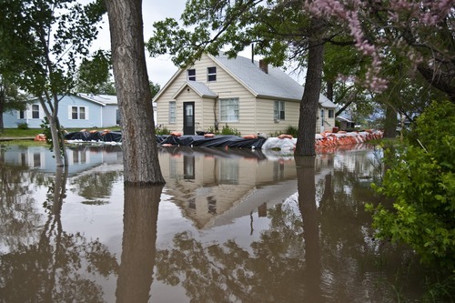 Chris Detrick  |  The Salt Lake Tribune 
Water from the Weber River floods near homes in West Warren on June 9.