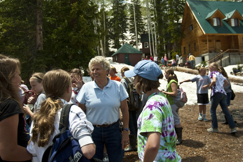 Chris Detrick | The Salt Lake Tribune 
Floss Waltman talks with campers at Brighton Girls Camp on Wednesday, June 29, 2011. This is the camp's 90th summer, with 179 campers here this week. Waltman is retiring after spending 22 years at the camp.