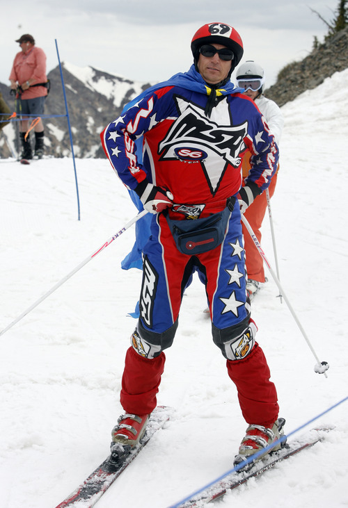 Rick Egan   |  The Salt Lake Tribune

 American Flags were a popular as skiers enjoyed the holiday on the slope at Snowbird, Monday, July, 4, 2011