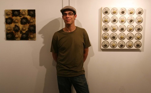 Leah Hogsten  |  The Salt Lake Tribune
Jorge Rojas in front of his work titled Study for mural #6 (left) and #4 (right), 2007. Rojas is having a show called 