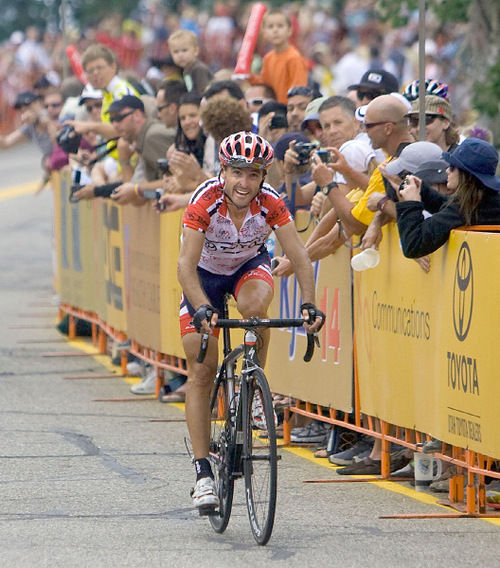 Tribune file photo by Al Hartmann
A sizable crowd cheers on Francisoco Mancebo Perez as he pushes for the finish line in the final stage of last year's Tour of Utah cycling race. State agencies promoting tourism, business attraction and sports are among sponsors of the seventh annual event this August.