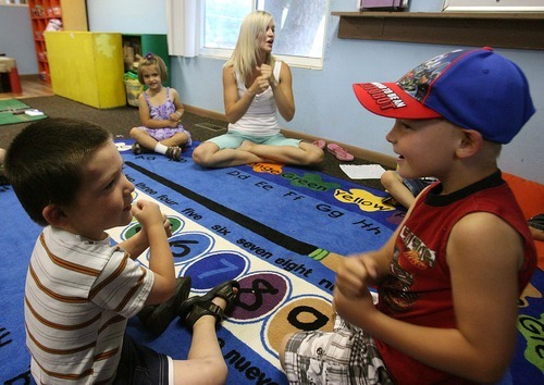 Leah Hogsten  |  The Salt Lake Tribune
Music instructor Kim Clark of Progressive Preschool and Child Care Center in Ogden keeps children singing and moving for 25 minutes on Thursday. Utah is the sixth least obese state in the nation in the rankings of child obesity. At Progressive, students now incorporate movement in their music class as the staff works to help the kids be more active and healthier.