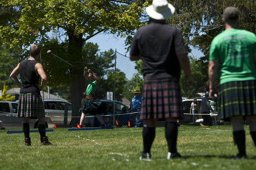 Photo by Chris Detrick | The Salt Lake Tribune 
James Martineau, of Pleasant Grove, throws the 22lb hammer during the Payson Scottish Festival and Highland Games on Saturday July 9, 2011. The festival celebrates Scottish heritage and traditions.