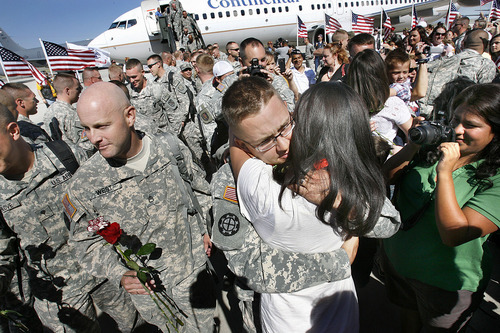 Scott Sommerdorf  |  The Salt Lake Tribune
The Utah National Guard's 118th Engineer (Sapper) Company returned Sunday, July 10, 2011, from its 12-month deployment to Afghanistan. The mission of the unit was to provide route-clearance support to Coalition forces in Afghanistan.