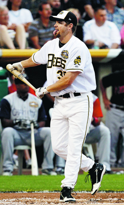 Rick Egan   |  The Salt Lake Tribune

Jeff Baisley, Salt Lake Bees, reacts as his hit  fails to clear the outfield fence as he competes in the 2011 Triple-A All-Star Home Run Derby, Monday, July 11, 2011.