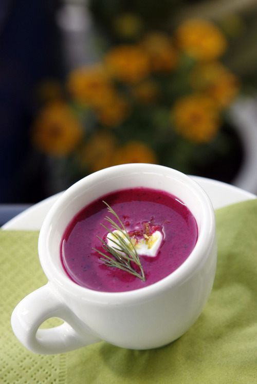 Francisco Kjolseth  |  The Salt Lake Tribune
Chelsa Best, the executive chef at Eatery 1025, a new restaurant in Bountiful, is serving a chilled beet and cucumber soup this summer.