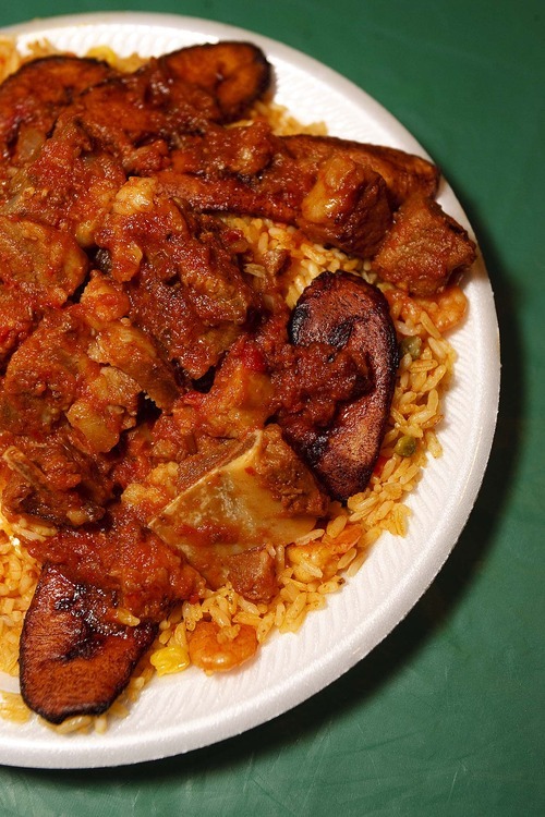 Trent Nelson  |  The Salt Lake Tribune
Shrimp fried rice with plantain and goat meat at Edo Kitchen, a Nigerian restaurant in Salt Lake City.