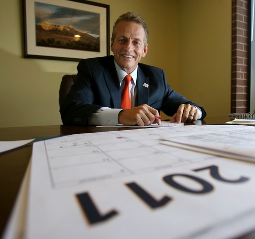 Steve Griffin  |  The Salt Lake Tribune

 Outgoing Utah Democratic Party Chairman Wayne Holland finishes up some work at the party's new offices on 300 West and 825 North in Salt Lake City on Friday, July 15, 2011.