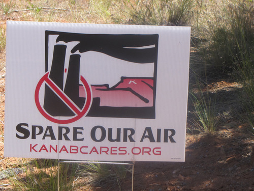 Kanab activist Sky Chaney is fighting a proposed   experimental coal gasification plant proposed for the city and, like many residents, has a no gasification placard in his yard. Mark Havnes/The Salt Lake Tribune