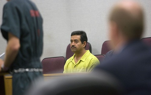 Al Hartmann  |  The Salt Lake Tribune
 July 11 2011 Rogelio Melgar was captured by immigrations officers and jailed in the Utah County Jail in Spanish Fork. Melgar waits in Judge Samuel McVey's Four District courtroom for his first hearing in Provo Tuesday July 19.