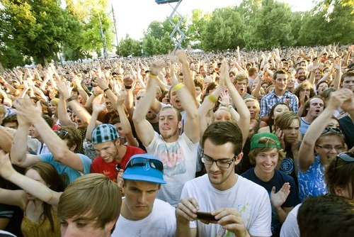 Paul Fraughton  |  The Salt Lake Tribune
A packed crowd cheers as The Decemberists take the stage at  the Twilight Concert Series at Pioneer Park in Salt Lake City on Thursday,  July 21, 2011.