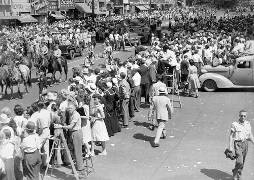 Tribune file photo

Huge crowds gather to watch the Days of '47 Parade on July 24, 1947. Note the people standing on ladders and stools to get a better view.