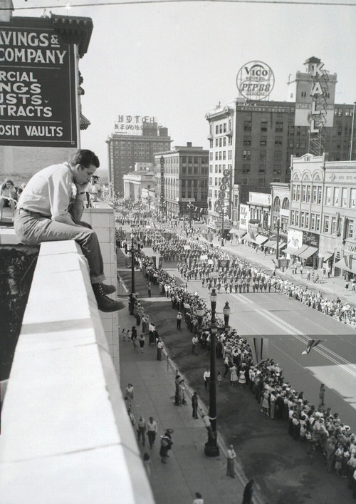 Tribune file photo

A man gets a bird's-eye-view of the Days of '47 Parade on July 24, 1947.