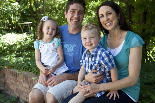 Chris Detrick | The Salt Lake Tribune 
Mrs. Utah Tiffany Alleman poses for a portrait with her husband Jon, and children Reagan, 4.5, and Vance, 2, at their home Saturday July 23, 2011.