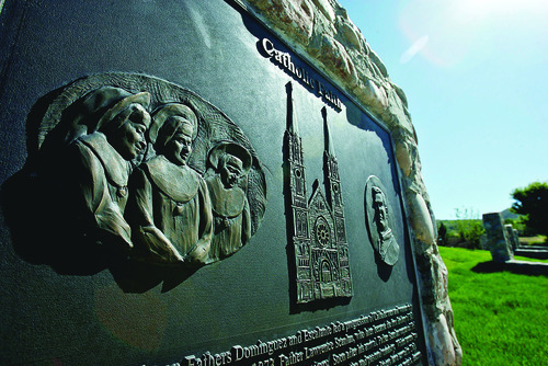 Francisco Kjolseth  |  The Salt Lake Tribune
Plaques representing the early pioneer faiths are on display at This is the Place State Park in Salt Lake City.