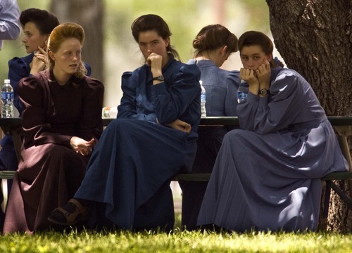 Eldorado - Members of the FLDS church (left to right: Veda Keate, Teresa Jeffs, LeAnn Jeffs, Sarah Draper, Janet Jeffs) wait as a grand jury at the Schleicher County Courthouse Tuesday, July 22 2008 consider charges stemming from the raid on the YFZ ranch.
Trent Nelson/The Salt Lake Tribune; 7.22.2008