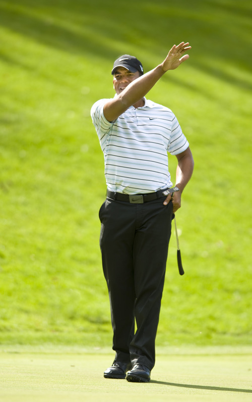 Jhonattan Vegas, of Venezuela, reacts to his putt on the 11th hole of the 2010 Utah Championship on Sunday, Sept. 12, 2010, at Willow Creek Country Club in Sandy, Utah. He tied for second. (© 2010 Douglas C. Pizac/Special to The Tribune)