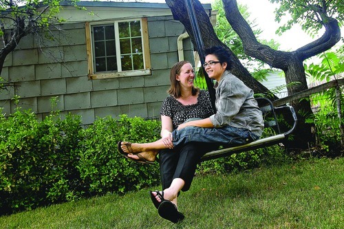 Djamila Grossman  |  The Salt Lake Tribune

Molly Butterworth and Davida Wegner are among several thousand Utah same-sex couple who reported their relationship in the 2010 census. The two pose for a portrait at their home in Salt Lake City, Utah, on Wednesday, July 27, 2011.