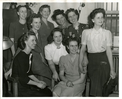 Salt Lake Tribune file photo

The women in this 1944 photo are front row, L -R, Melbay Finlayson, Jean Barlowe Darger, Marie Beth BArlow Cleveland, Mary Mills, Juanita Barlow; back row, L - R, Leona Jeffs, Myrtle Lloyd, Rhea Allred Kunz, Mabel Finlayson