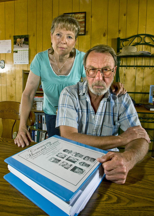 Tribune file photo by Paul Fraughton
Frank Allred, seen here with his wife, Nancy, and a scrapbook she compiled about the Crandall Canyon mine disaster, doubts that an ongoing criminal investigation will yield much justice for his brother, Kerry, who died in the initial implosion on Aug. 6, 2007.