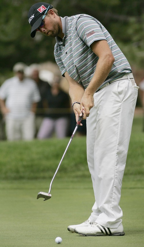 Djamila Grossman  |  The Salt Lake Tribune

J.J. Killeen hits from the green in the Utah Championship of the Nationwide Tour at Willow Creek Country Club in Sandy, Utah, on Sunday, July 31, 2011. Killeen won the Championship.