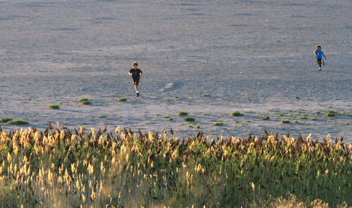 Rick Egan   |  The Salt Lake Tribune
Gabriel Armstrong and Alexa Angeles run on the sand on Antelope Island in 2010.
