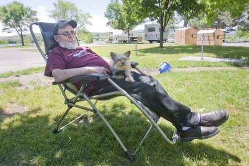 Paul Fraughton  |  The Salt Lake Tribune
Jerry Collier of Hyrum relaxes in the shade at the campground at Hyrum State Park on June 28.