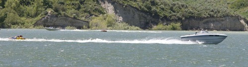 Paul Fraughton  |  The Salt Lake Tribune
Boaters enjoy an afternoon on Hyrum Reservoir on June 28.