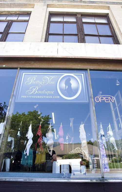 Djamila Grossman  |  The Salt Lake Tribune

The store front of Christy Allen's Pretty You Boutique shows women's bras and underwear, on Kaysville's Main Street in Utah, on Thursday, July 28, 2011. The sight has triggered complaints from residents.
