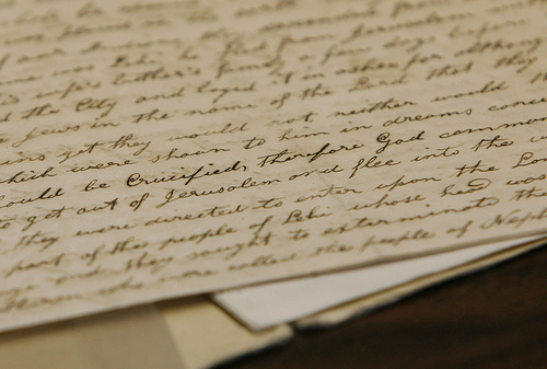 Scott Sommerdorf  |  The Salt Lake Tribune
A detail of a Hofmann forgery of a letter he asserted was written by Lucy Mack Smith, the mother of LDS founder Joseph Smith Jr.