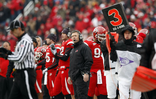 Chris Detrick  |  The Salt Lake Tribune

Utah Head Coach Kyle Whittingham watches as his team moves down the field as the Utes face BYU in the third quarter at Rice-Eccles Stadium Saturday, November 27, 2010.